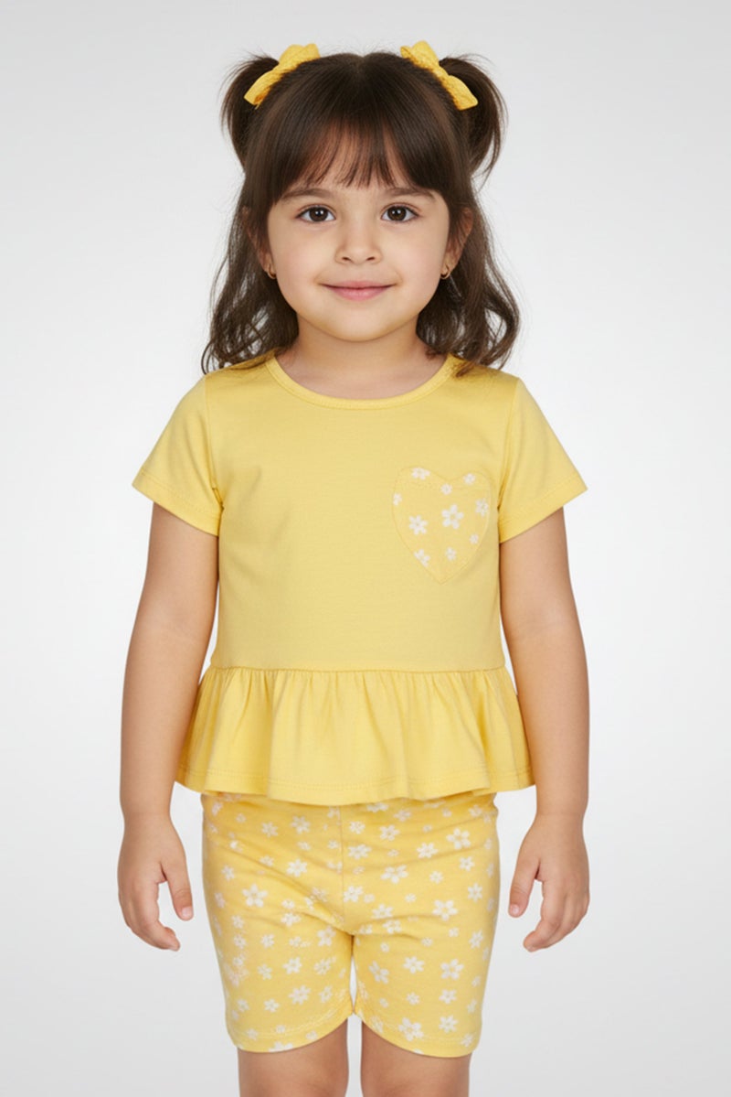 Freestyle Toddlers Girl 3Pcs Graphic Print T-Shirt And Shorts Set, Multicolor - Image 1